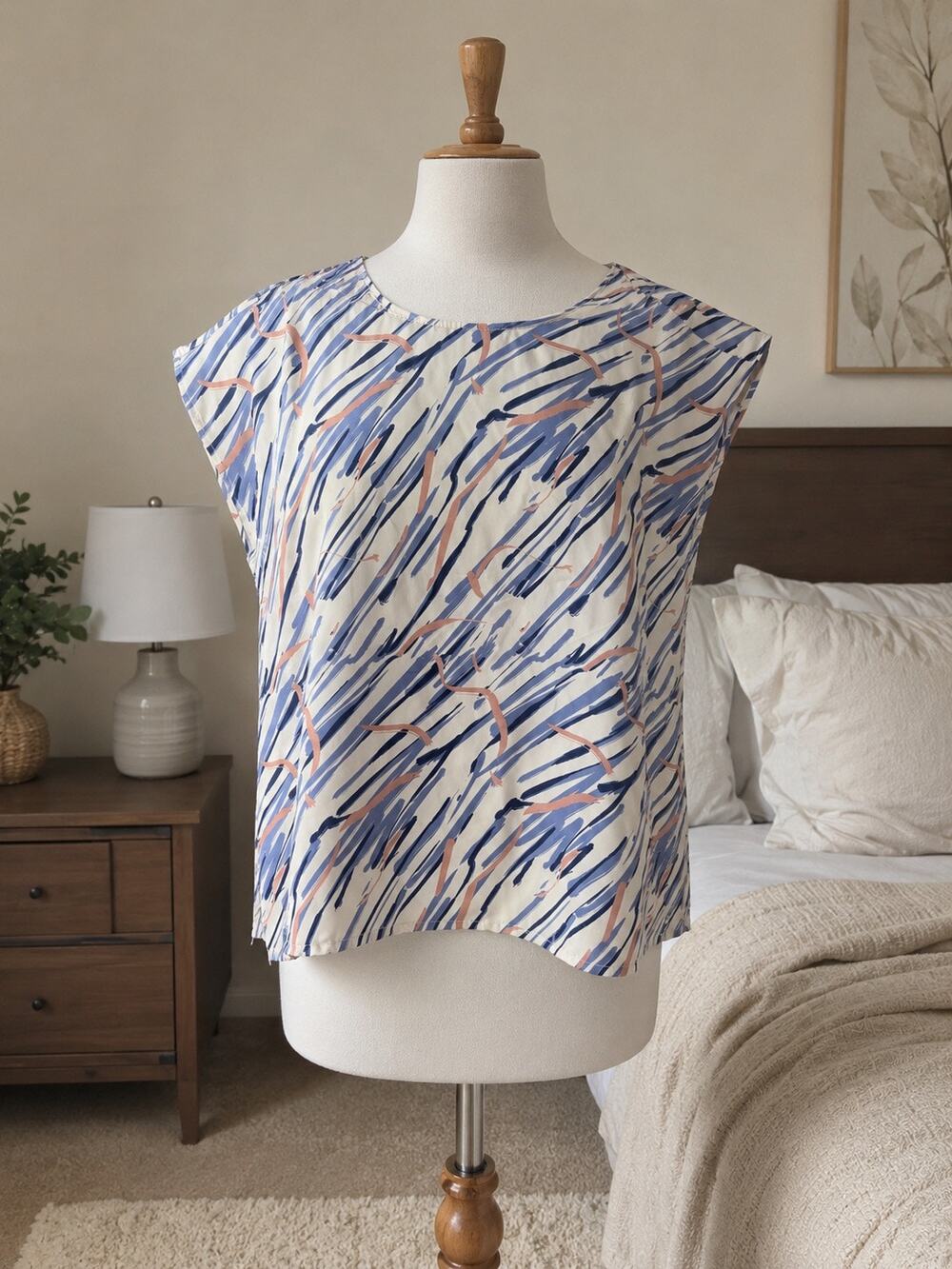 Vintage‎ Gilli Abstract Brushstroke Blouse XS Blue Pink Relaxed Fit Top